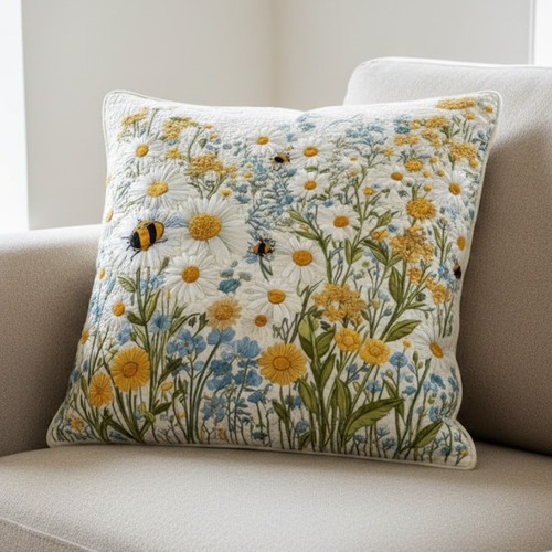 Meadow Bees Quilted Pillow Case NCU0VL3109