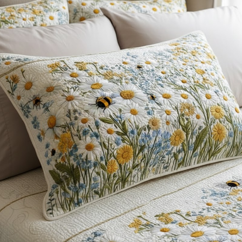 Meadow Bees Quilted Bedding Pillow Case NCU0VL3109
