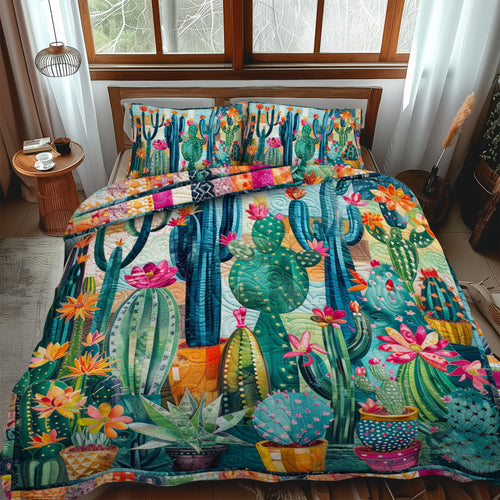 Succulent Cactus Garden 3-Piece Quilted Bedding Set NCU0PD056