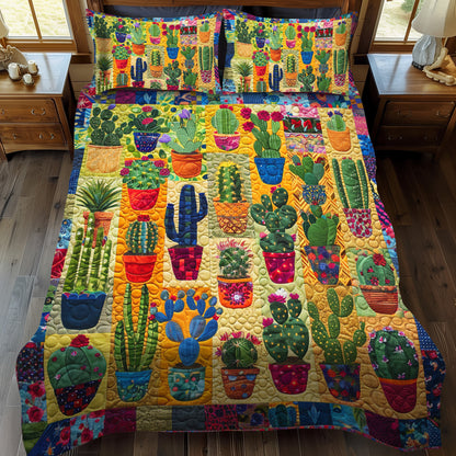 Desert Bloom Cactus 3-Piece Quilted Bedding Set NCU0PD060