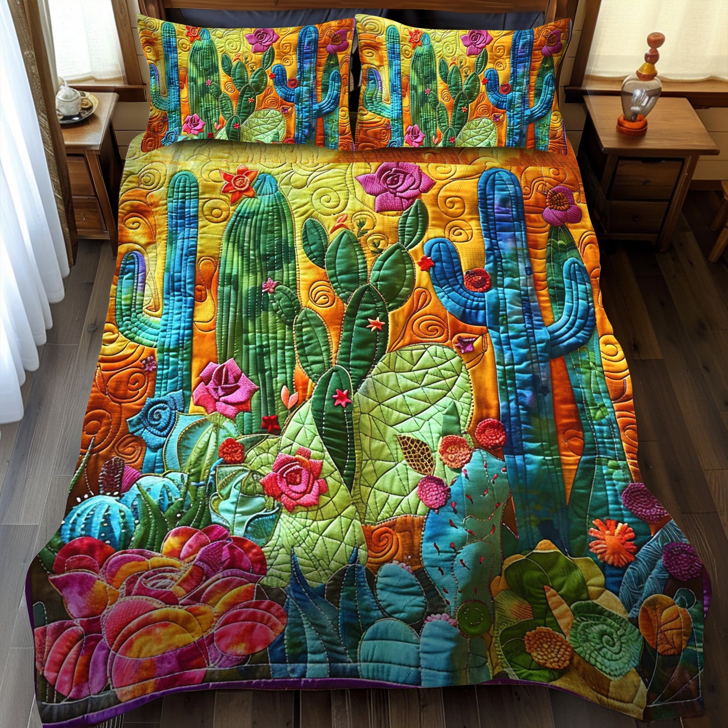 Desert Dreamscape Cactus 3-Piece Quilted Bedding Set NCU0PD053