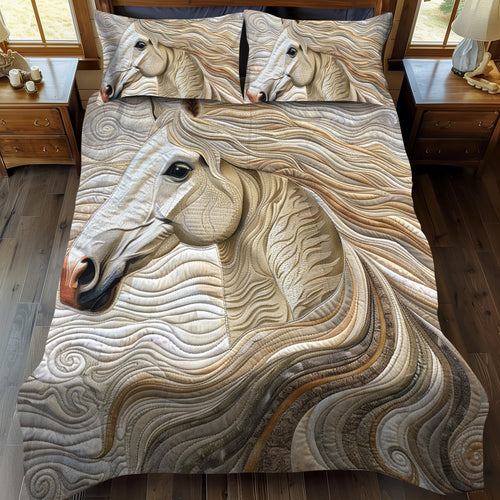 Vibrant White Horse 3-Piece Quilted Bedding Set NCU0PD162