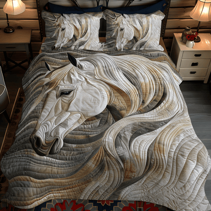 Vibrant White Horse 3-Piece Quilted Bedding Set NCU0PD336