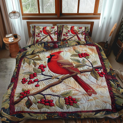 Winter Red Cardinal 3-Piece Quilted Bedding Set NCU0PD210