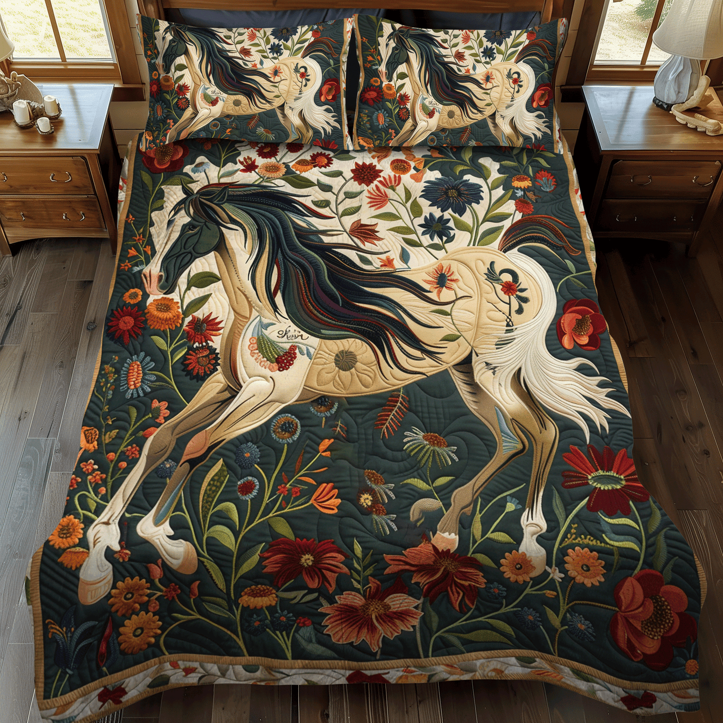 Colorful Galloping Horse 3-Piece Quilted Bedding Set NCU0PD338