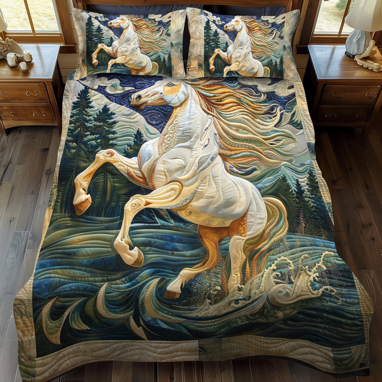 Galloping Horse 3-Piece Quilted Bedding Set NCU0PD172