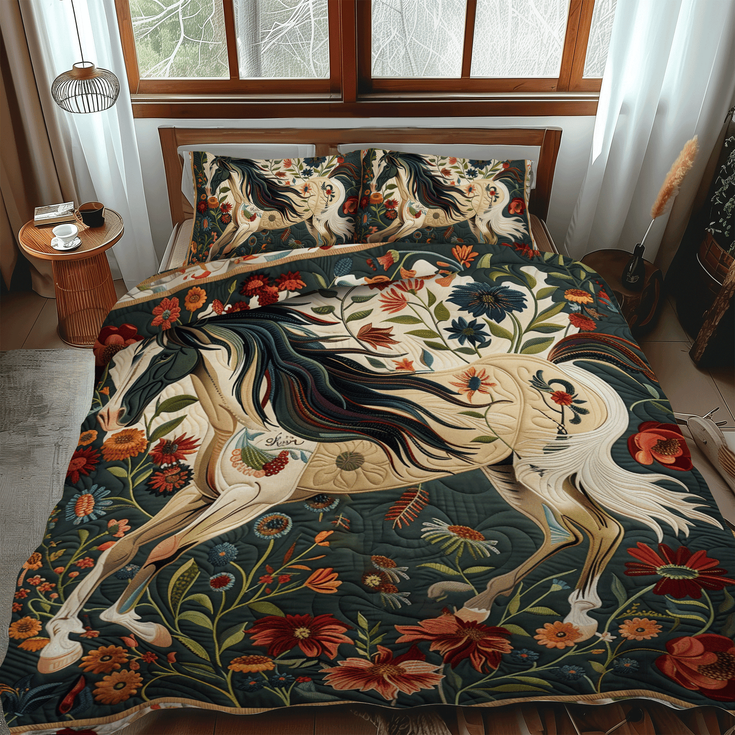 Colorful Galloping Horse 3-Piece Quilted Bedding Set NCU0PD338