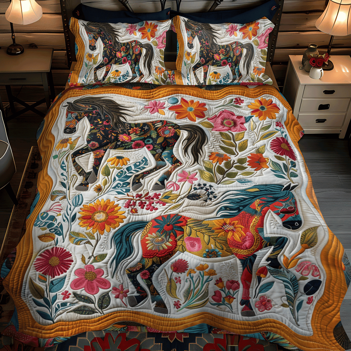 Elegant Horse Running 3-Piece Quilted Bedding Set NCU0PD340