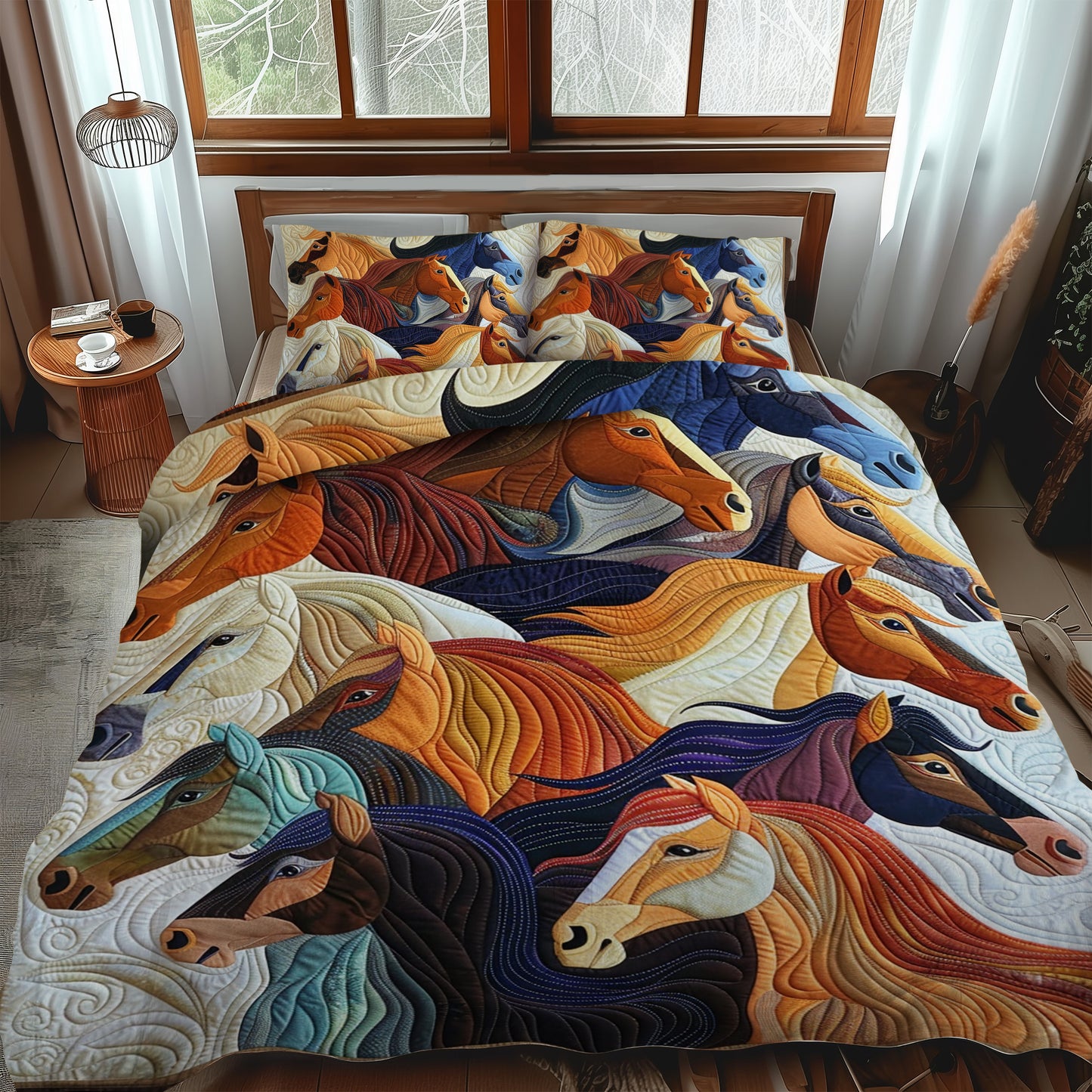 Colorful Horse 3-Piece Quilted Bedding Set NCU0PD174