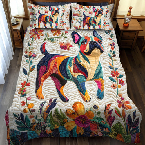 Vibrant Frenchie Faces 3-Piece Quilted Bedding Set NCU0PD391