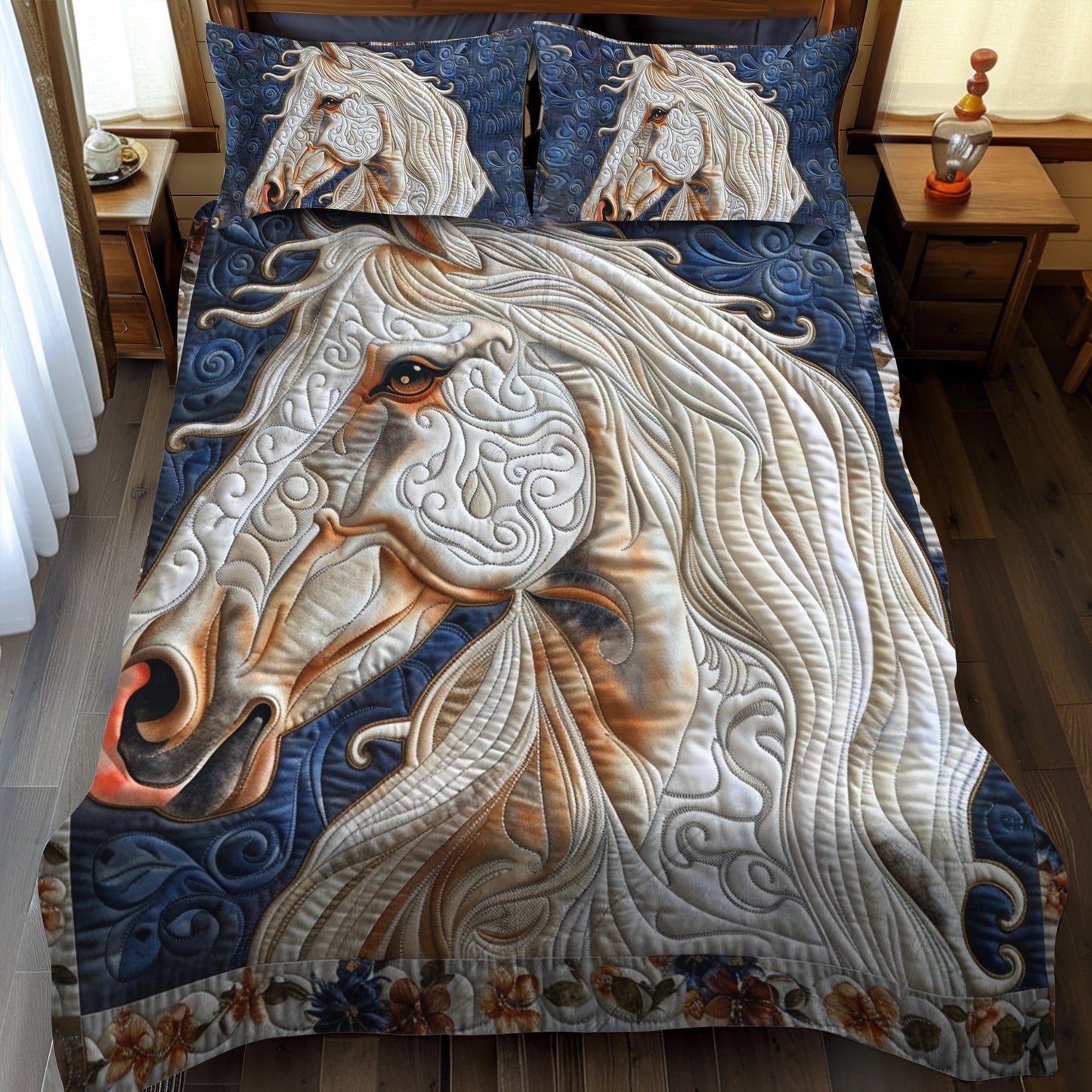 Artistic Horse-Themed 3-Piece Quilted Bedding Set NCU0PD176