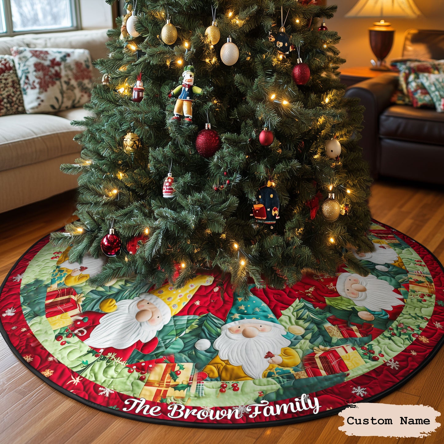 Gnome Workshop - Personalized Custom Quilted Christmas Tree Skirt