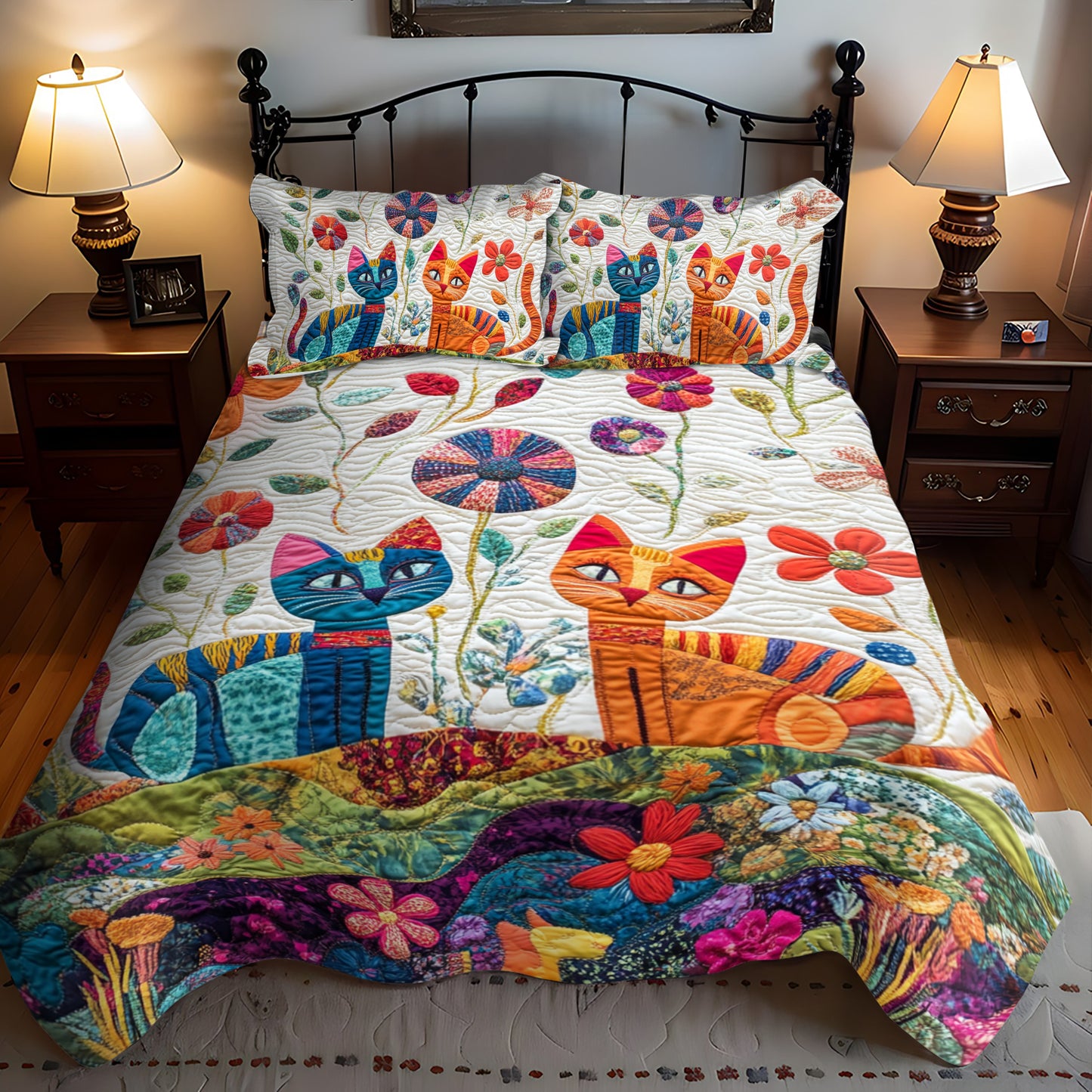 Cute Cat 3-Piece Quilted Bedding Set NCU0PD419