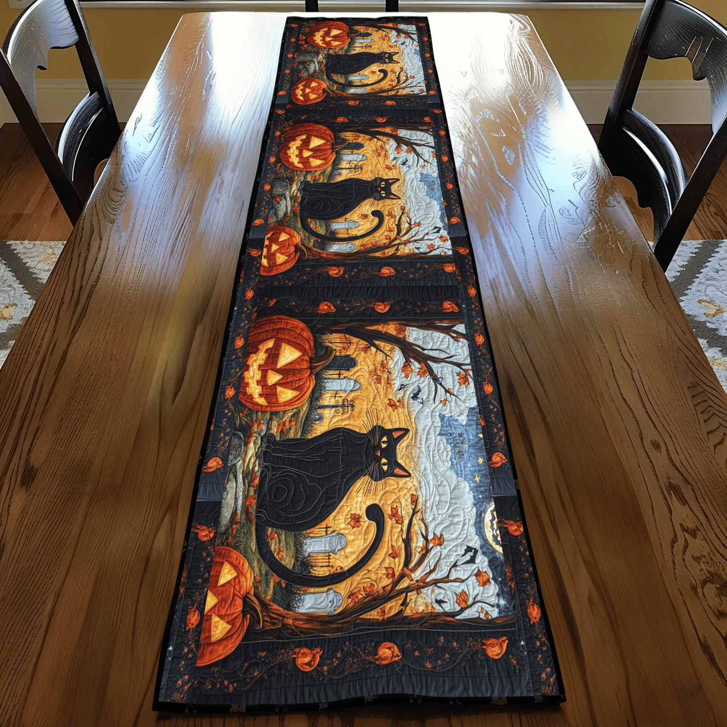 Spook-tacular Black Cat Quilted Table Runner NCU0PD809