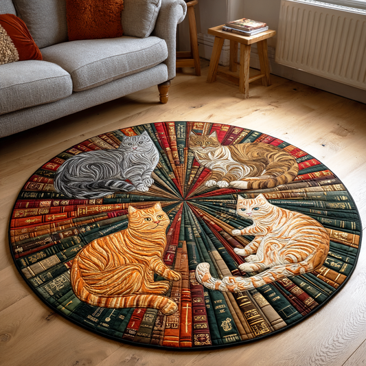 Cat And The Open Tome Quilted Round Mat NCU0TD1115