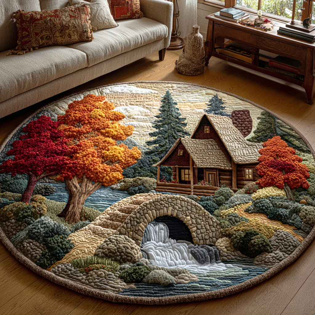 Woodland Rustic Shade Quilted Round Mat NCU0TD1802