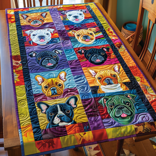 Frenchie Faces Colorful Quilted Table Runner NCU0PD144