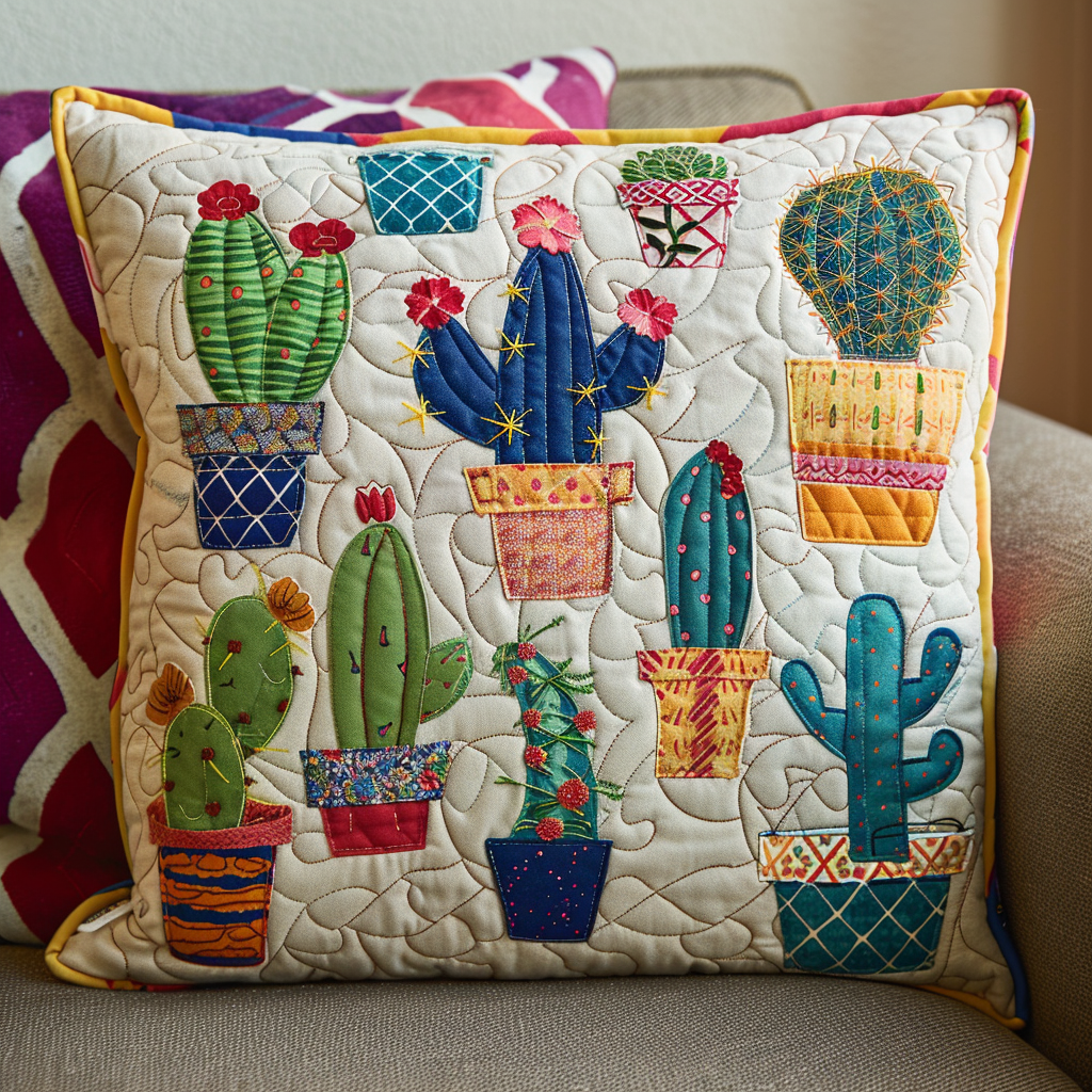 Blooming Cacti Quilted Pillow Case NCU0PD065