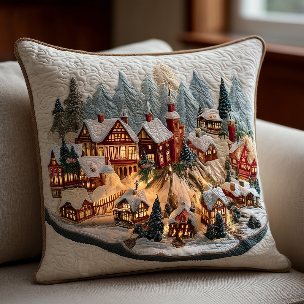 Christmas Village Hearth Glow Quilted Pillow Case NCU0HH818