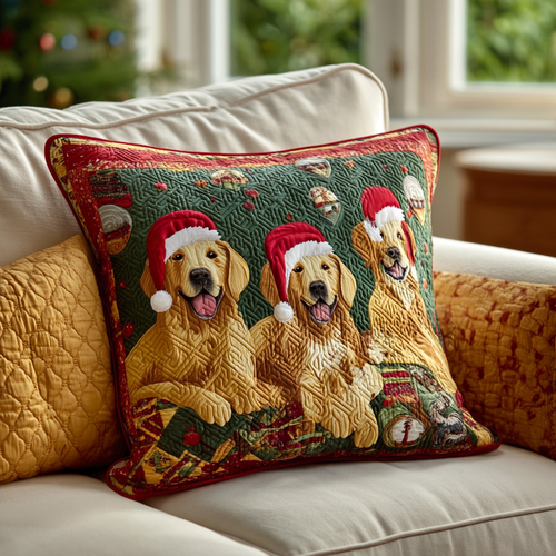 Festive Golden Retriever Quilted Pillow Case NCU0HH976
