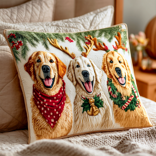 Triple Festive Goldens Quilted Pillow Case NCU0TD680