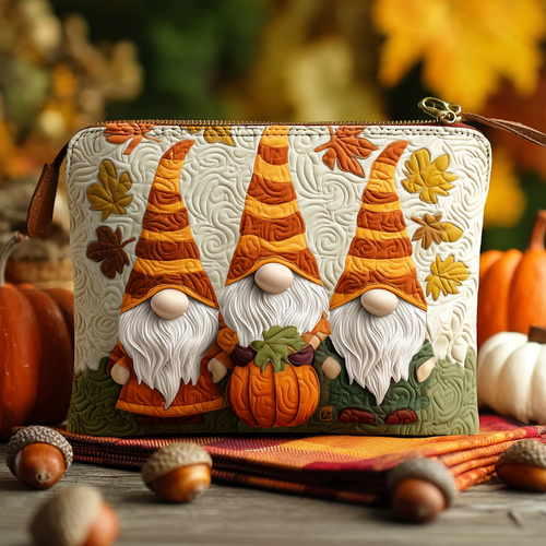 Autumn Woodland Gnome Quilted Zipper Pouch NCU0TD145