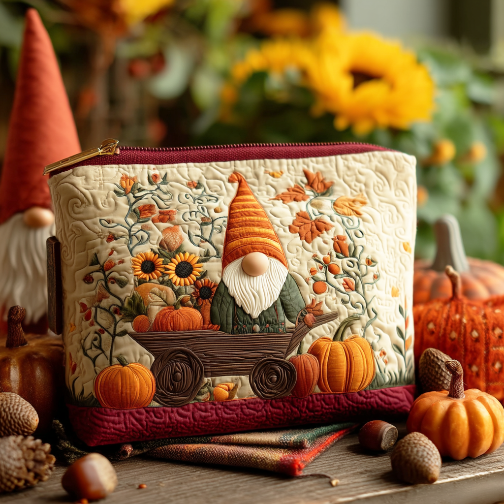 Pumpkin Patch Gnome Quilted Zipper Pouch NCU0TD147
