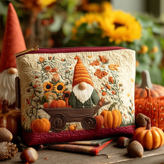 Pumpkin Patch Gnome Quilted Zipper Pouch NCU0TD147