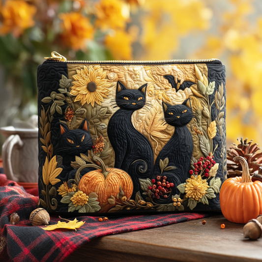 Midnight Harvest Cat Quilted Zipper Pouch NCU0TD153
