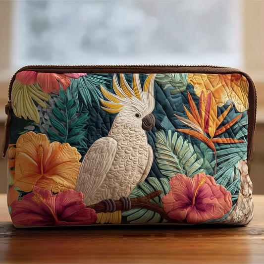 Cockatoo Tropical Foliage Quilted Zipper Pouch NCU0HH115