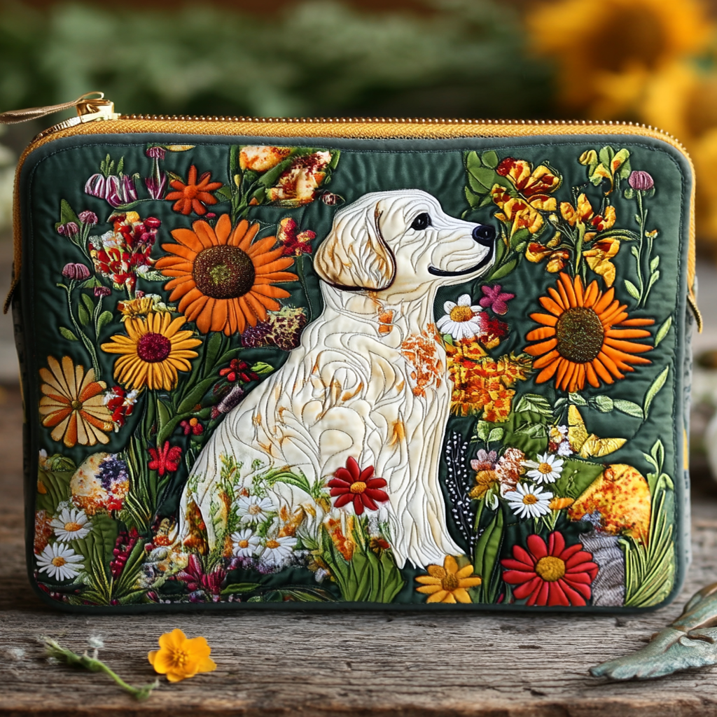 Sunny Bloom Retriever Quilted Zipper Pouch NCU0XD1146