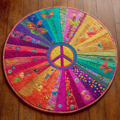 Rainbow Peace Garden Quilted Round Mat NCU0XD1256