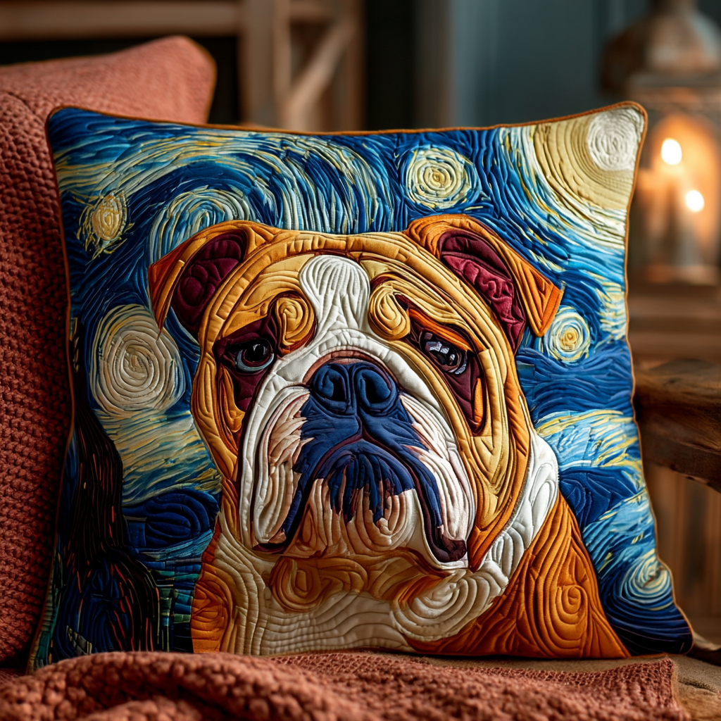 Starry Bulldog Night Quilted Pillow Case NCU0XD1307