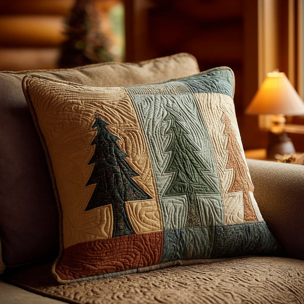 Rustic Winter Pines Quilted Pillow Case NCU0XD1919