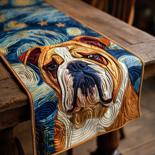 Starry Bulldog Night Quilted Table Runner NCU0XD1307