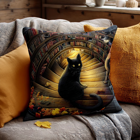 Black Cat Library Quilted Pillow Case NCU0XD1043