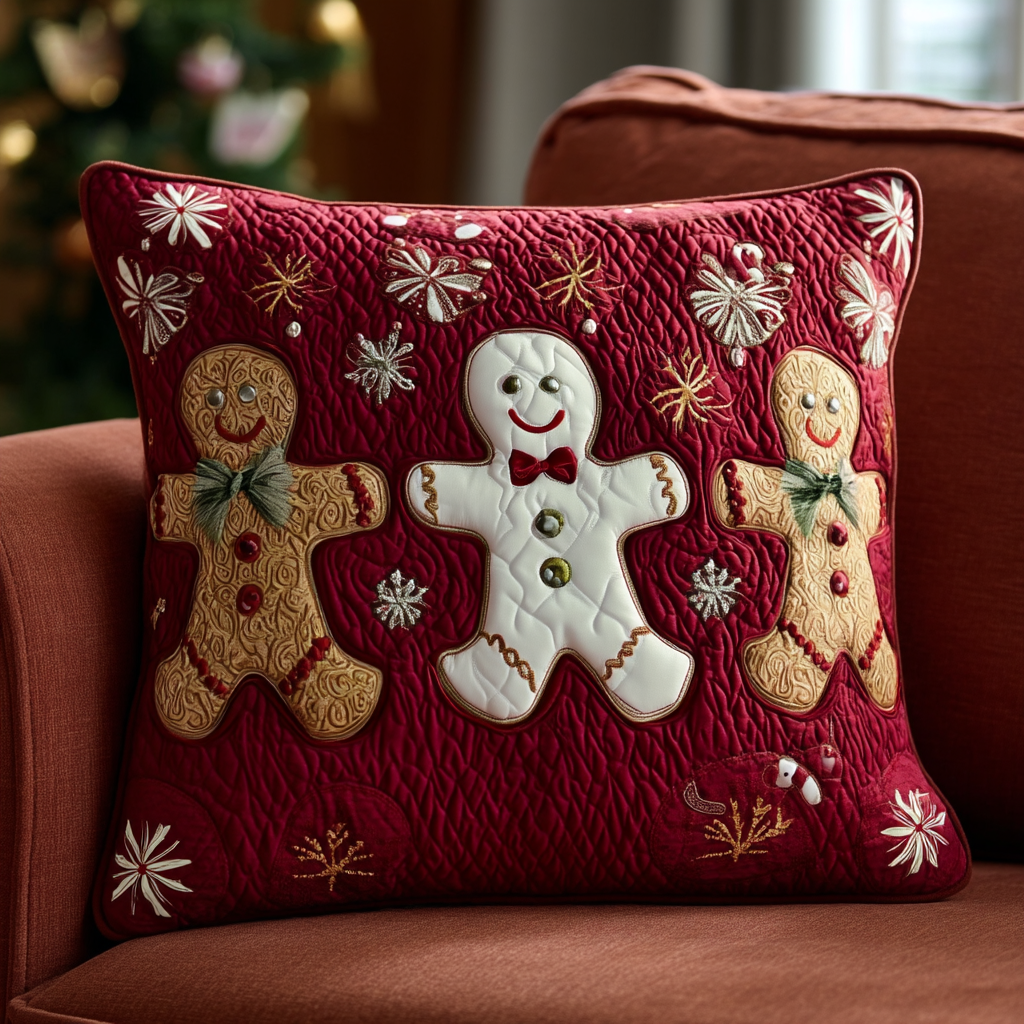 Festive Gingerbread Man Quilted Pillow Case NCU0HH1128