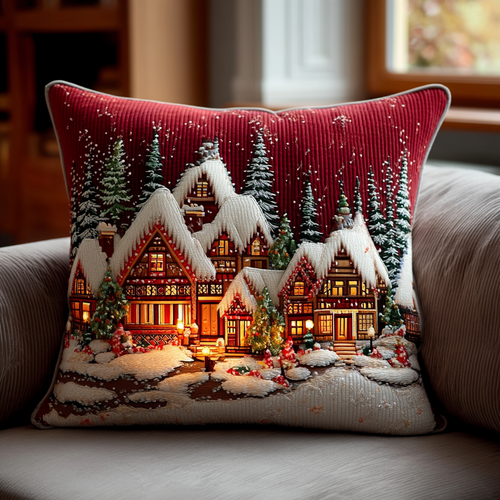 Twinkling Christmas Village Quilted Pillow Case NCU0HH1319