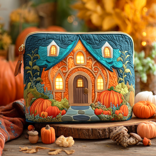 Autumn Pumpkin Cottage Quilted Zipper Pouch NCU0TD141