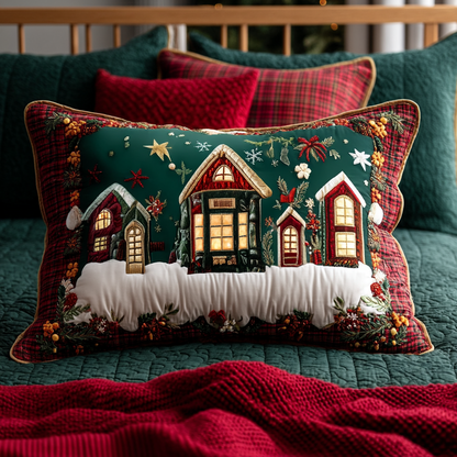 Snowy Village Night Quilted Bedding Pillow Case NCU0XD154