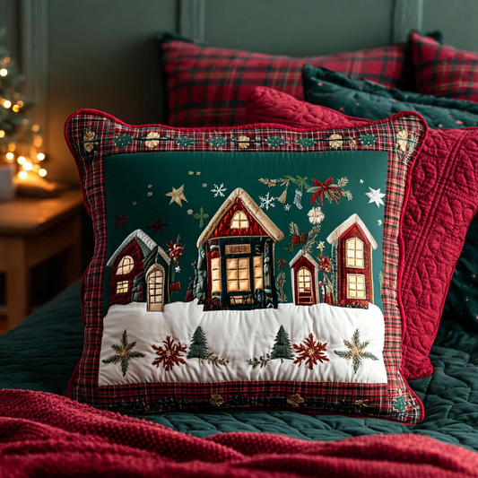 Snowy Village Night Quilted Pillow Case NCU0XD154