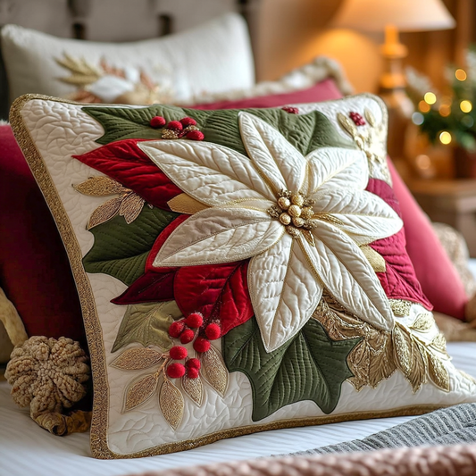 Poinsettia Christmas Bloom Quilted Pillow Case NCU0XD395