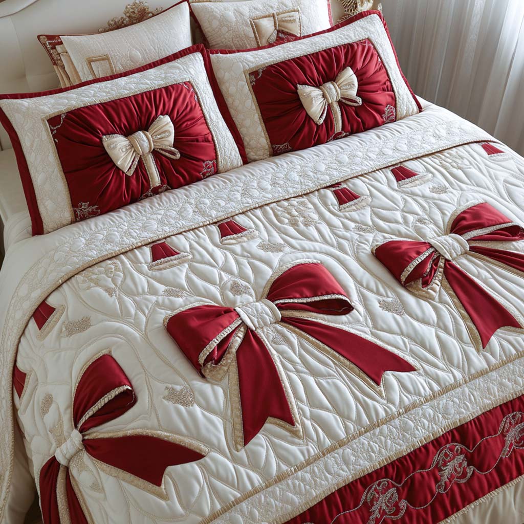 Golden Ribbon Charm 3-Piece Quilted Bedding Set NCU0XD597