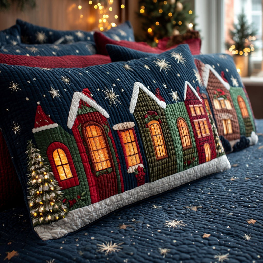 Yuletide Village Dreams Quilted Bedding Pillow Case NCU0XD153