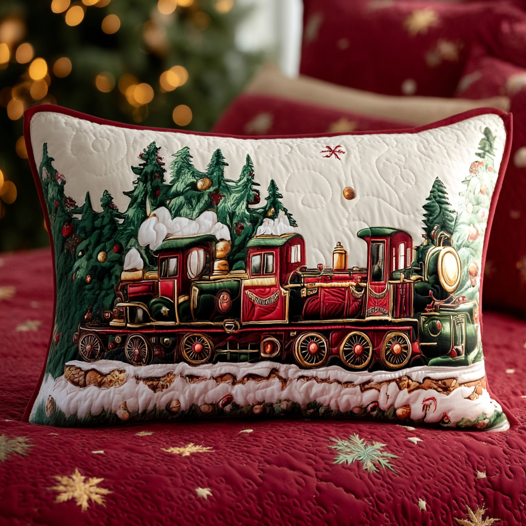 Festive Train Adventure Quilted Bedding Pillow Case NCU0XD208