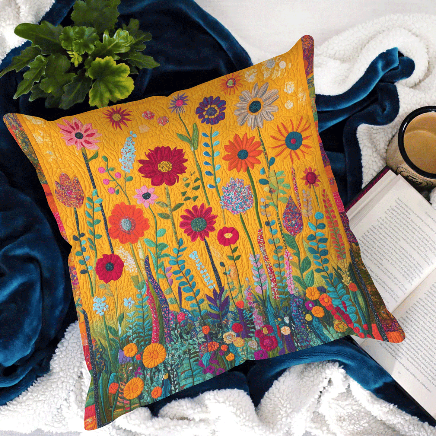 Bold Flowers Quilted Pillow Case NCU0VL388