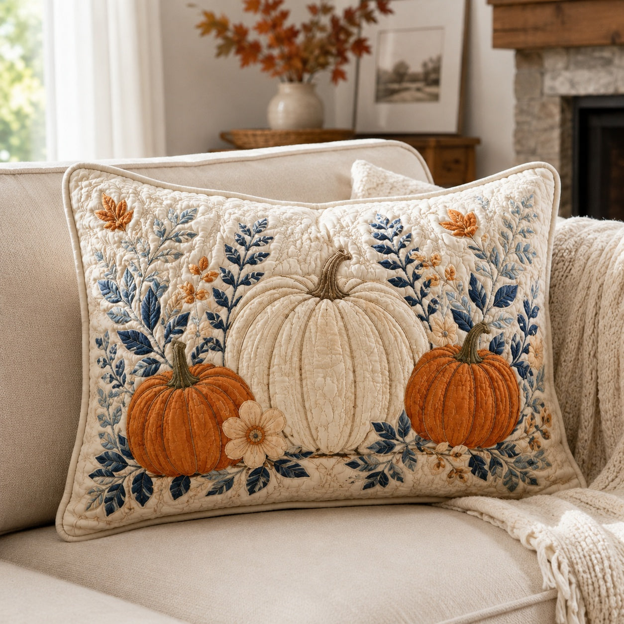 White Pumpkins Quilted Bedding Pillow Case NCU0VL3767