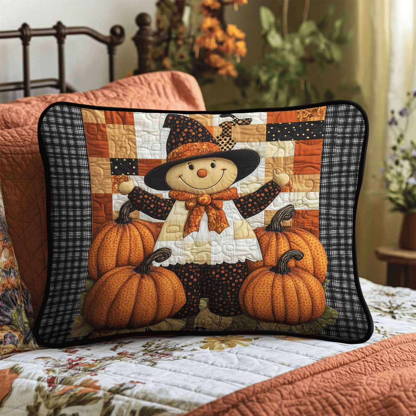 Happy Harvest Scarecrow Quilted Bedding Pillow Case NCU0TH2158