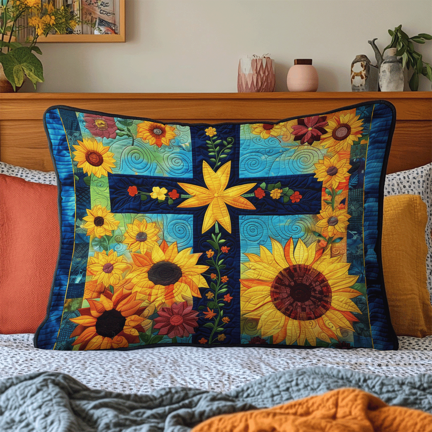 Sunlit Cross Quilted Bedding Pillow Case NCU0TH2963